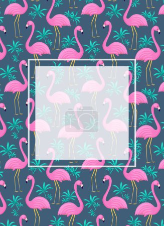 Illustration for Summer frame in bright colors with flamingo. Template for design poster, banner, invitation, voucher. - Royalty Free Image