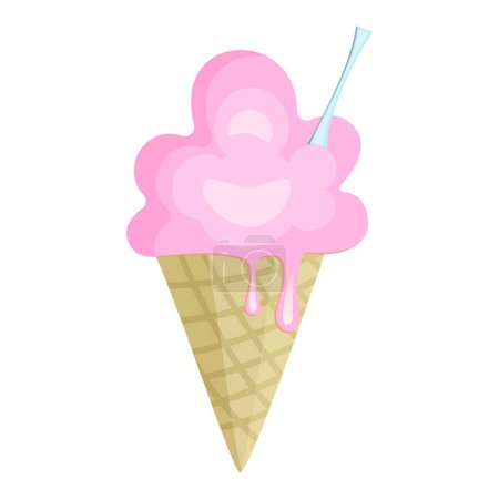 Illustration for Strawberry ice cream, cone, vector design, pink dessert icon - Royalty Free Image