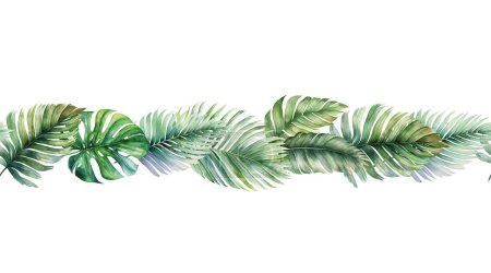 Ilustración de Frontera tropical con hojas para invitaciones, carteles y tarjetas. Borde de hoja sin costuras. Plantilla vectorial - Imagen libre de derechos