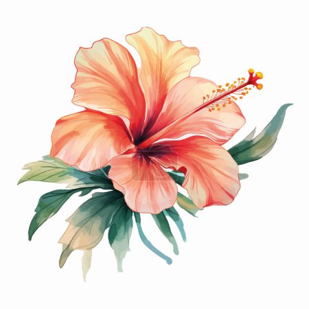 Illustration for Vector tropical flower with green leaves. Watercolor flower. Green foliage, wild floral. - Royalty Free Image