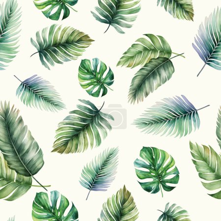 Illustration for Seamless realistic vector botanical pattern. Watercolor tropical background. Watercolor pattern with exotic leaves - Royalty Free Image