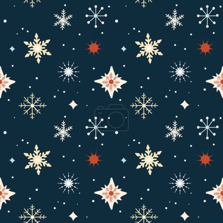 Ilustración de Patrón sin costuras de invierno con copos de nieve. Patrón vectorial Navidad. Diseño de tarjeta de invierno. - Imagen libre de derechos