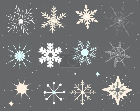 Ilustración de Colección de copos de nieve dibujado a mano. Ilustración de Navidad, copos de nieve lindo. - Imagen libre de derechos