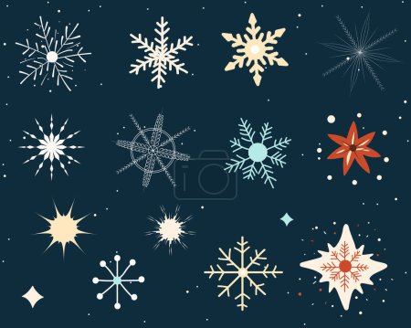 Téléchargez les illustrations : Ensemble de flocons de neige dessinés à la main. Illustration de Noël, mignons flocons de neige. - en licence libre de droit