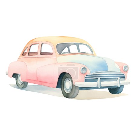 Illustration for Watercolor vintage retro car isolated on white background. Vector illustration - Royalty Free Image