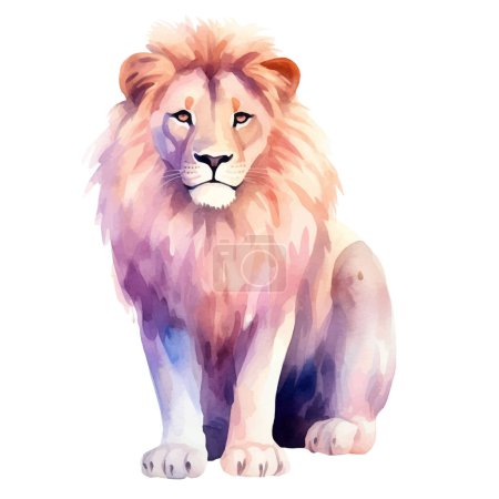Téléchargez les illustrations : Lion aquarelle. Illustration vectorielle avec lion dessiné à la main. Clip art image. - en licence libre de droit