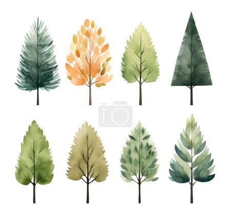 Illustration for Collection of watercolor trees. Cute abstract colored trees. Trendy scandinavian vector plants. - Royalty Free Image