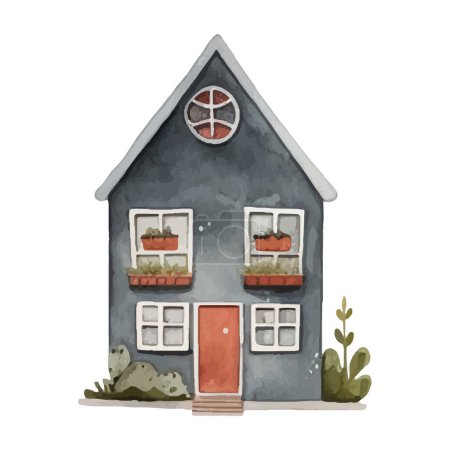 Illustration for Scandinavian vector house. Cute watercolor home. European building. Childish vector illustration - Royalty Free Image