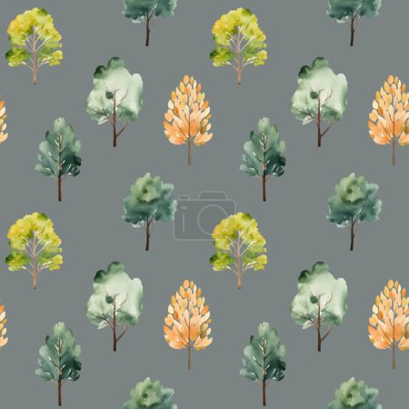 Illustration for Cute watercolor trees seamless pattern. Trees floral background. Trendy scandi vector background - Royalty Free Image