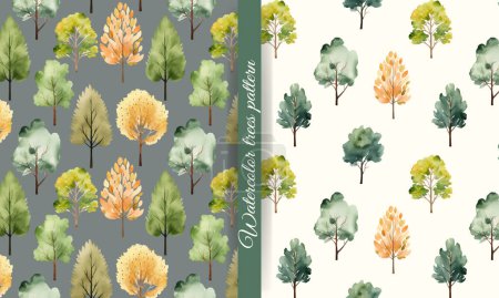 Illustration for Set of watercolor trees seamless pattern. Cute trees wallpaper. Trendy scandi vector backgrounds - Royalty Free Image