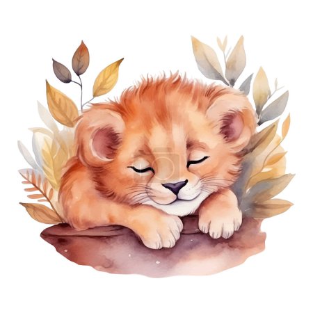 Illustration for Watercolor baby lion. Vector illustration with hand drawn lion. Clip art image. - Royalty Free Image