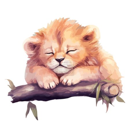 Téléchargez les illustrations : Aquarelle bébé lion dormant. Illustration vectorielle avec lion mignon dessiné à la main. Clip art image. - en licence libre de droit