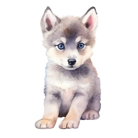 Illustration for Watercolor baby wolf. Vector illustration with hand drawn wolf. Clip art image. - Royalty Free Image