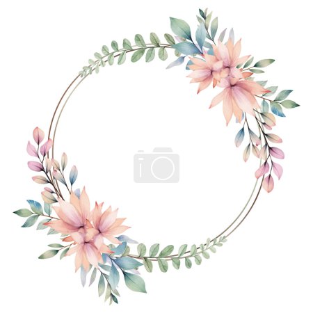 Illustration for Botanical watercolor frame wedding invitations, posters and cards. Vector floral wreath pastel. Watercolor plants template. - Royalty Free Image