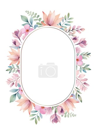 Illustration for Botanical watercolor frame wedding invitations, posters and cards. Vector floral wreath pastel. Watercolor plants template. - Royalty Free Image