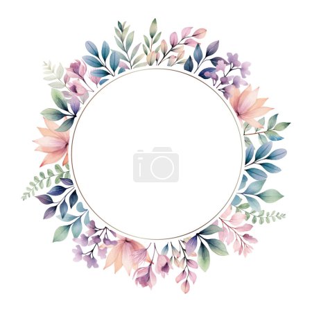 Illustration for Botanical watercolor frame wedding invitations, posters and cards. Watercolor plants template. Vector floral wreath pastel. - Royalty Free Image