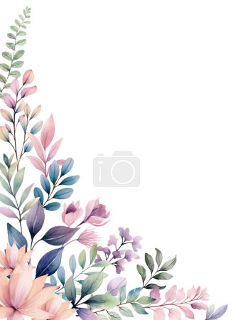 Illustration for Botanical watercolor frame wedding invitations, posters and cards. Watercolor plants template, pastel colors - Royalty Free Image