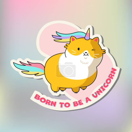 Téléchargez les illustrations : Sticker drôle de chat. Jolie licorne Kawaii Cat. Sticker dessin animé chat design. Adorable animal kawaii. - en licence libre de droit