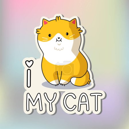 Illustration for Funny cat sticker. Cute Kawaii Cat in funny pose. Cartoon cat sticker design. Adorable kawaii animal. - Royalty Free Image
