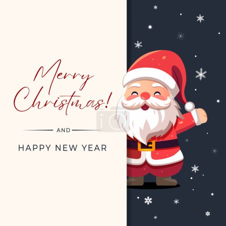 Illustration for Christmas frame, poster with Santa Claus. New year Merry Christmas design. Winter card with Santa. - Royalty Free Image