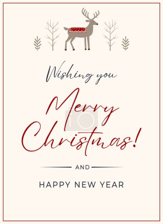 Illustration for Christmas frame, poster minimalist style with deer. New year Merry Christmas design. Simple winter card with deer. - Royalty Free Image