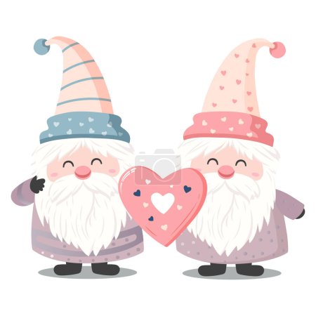 Illustration for Cute vector gnomes with heart. Valentines day gnomes. Romantic vector icon in pastel colors - Royalty Free Image