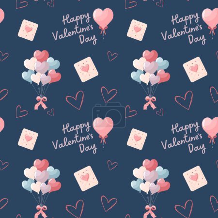 Illustration for Cute hearts balloons and love letters vector pattern. Valentine's Day background. Heart shape and text. - Royalty Free Image