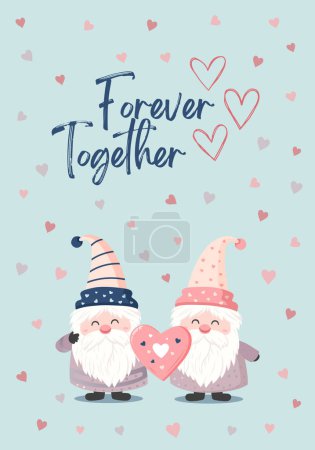 Illustration for Vector love frame pastel colored. Hearts and gnomes. Valentine's day concept poster. Cute love sale banner or greeting card - Royalty Free Image