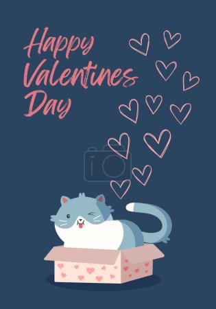 Téléchargez les illustrations : Vecteur amour fond avec mignon chat dans la boîte. Affiche concept Saint-Valentin. Bannière d'amour mignon ou carte de voeux - en licence libre de droit