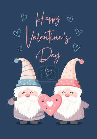Téléchargez les illustrations : Fond d'amour vectoriel avec des gnomes mignons. Affiche concept Saint-Valentin. Bannière d'amour mignon ou carte de voeux - en licence libre de droit