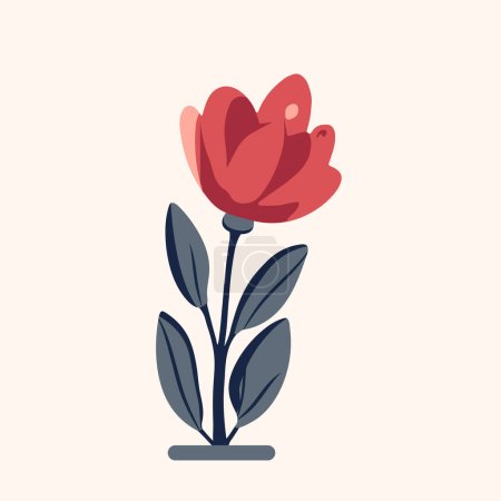 Illustration for Romantic vector blooming flower. Cartoon red petal. Valentines day, flat style. Vintage style. Romantic icon. - Royalty Free Image