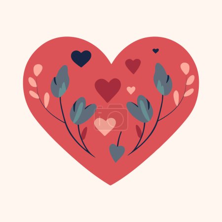 Ilustración de Corazón romántico vector con flores en el interior. Diseño del día de San Valentín. Icono vectorial romántico. Estilo vintage. - Imagen libre de derechos