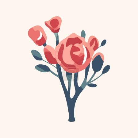 Illustration for Romantic vector bouquet. Cartoon blooming roses. Valentines day, flat style. Vintage style. Romantic icon. - Royalty Free Image