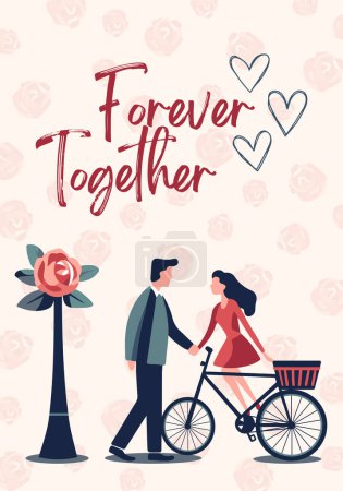 Illustration for Vector poster romantic couple. Valentine's day concept frame in flat style. Love banner or greeting card - Royalty Free Image