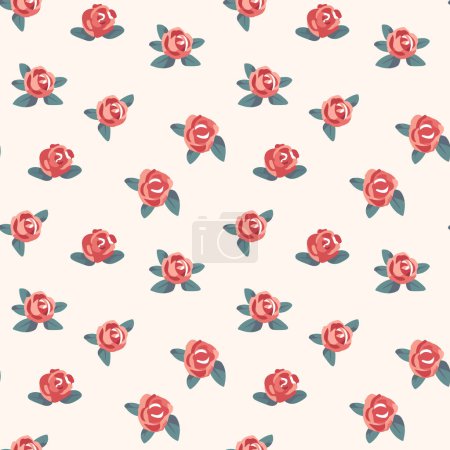 Illustration for Rose Valentine's Day pattern. Romantic flowers. Roses seamless vector background. - Royalty Free Image