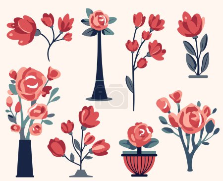 Illustration for Set of romantic vector bouquets. Blooming roses, peony. Fat style. Vintage style. Romantic vector icon. - Royalty Free Image