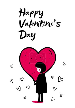 Illustration for Love background with girl and heart. Greeting card. Valentine's day concept poster in flat doodle style. - Royalty Free Image