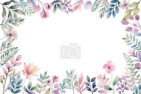 Ilustración de Botanical acuarela marco invitaciones de boda, carteles y tarjetas. Plantilla de plantas de acuarela, colores pastel - Imagen libre de derechos