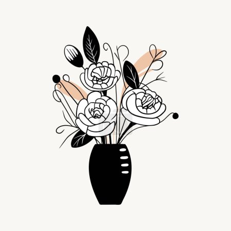 Illustration for Vector monochrome bouquet. Hand drawn spring flowers in black. Flowers outline. - Royalty Free Image