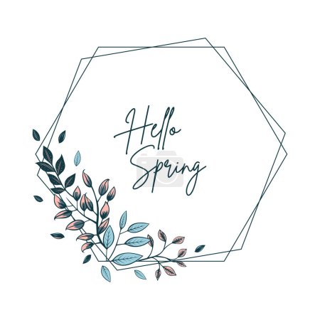 Ilustración de Marco botánico con hojas y bayas para invitaciones y tarjetas. Hola cartel de primavera. Corona floral vectorial - Imagen libre de derechos