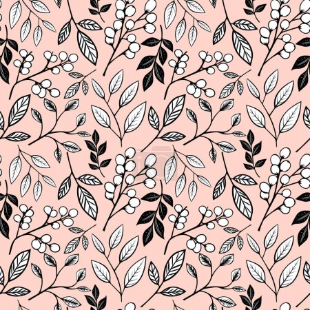 Illustration for Monochrome floral pattern. Seamless background with leaves and branches. Hand drawn botanical wallpaper - Royalty Free Image