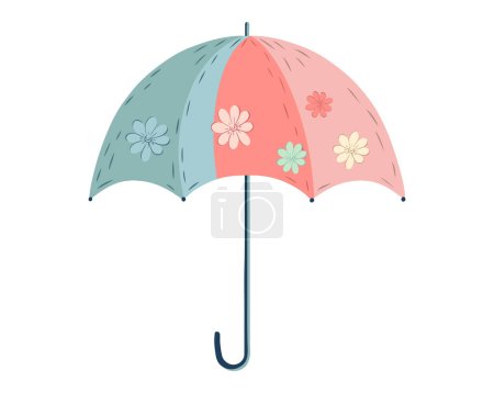 Illustration for Colorful umbrella with flowers. Spring umbrella isolated on white. Umbrella hand drawn - Royalty Free Image