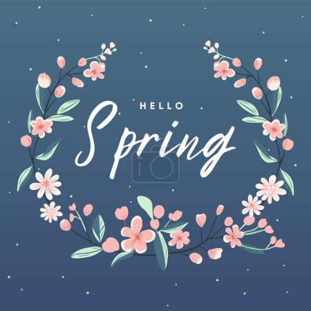 Illustration for Hello spring frame. Trendy spring design with blossom in pastel colors and text. Poster, greeting card, banner. - Royalty Free Image