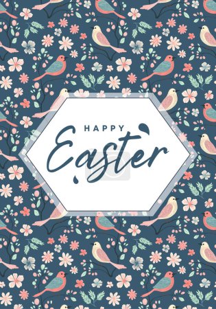 Illustration for Happy Easter frame. Trendy Easter design with bunny in pastel colors and text. Poster, greeting card, banner. - Royalty Free Image