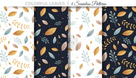 Ilustración de Vector seamless pattern of colorful leaves. Set of vector floral patterns. Backgrounds with leaves - Imagen libre de derechos