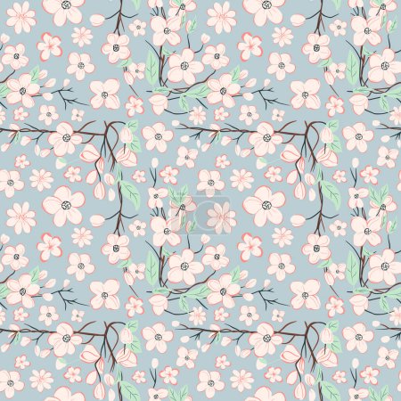 Illustration for Vector seamless pattern with cherry blossom. Spring backgrounds. Romantic flower pattern hand drawn. - Royalty Free Image
