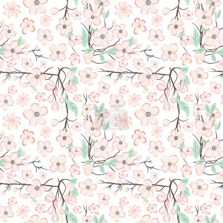 Illustration for Vector seamless pattern with cherry blossom. Spring backgrounds. Romantic flower pattern hand drawn. - Royalty Free Image