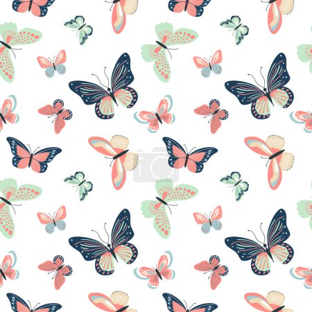 Illustration for Seamless pattern with cute butterflies. Spring and summer pattern. Vector butterflies background. - Royalty Free Image