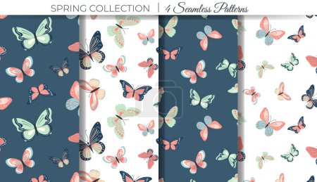 Ilustración de Patrones sin costura mariposa. Set de fondo primaveral con mariposas. Contexto animal - Imagen libre de derechos