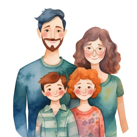 Illustration for Watercolor family. Parents and children isolated on white background. Vector illustration woman, man, two kids - Royalty Free Image
